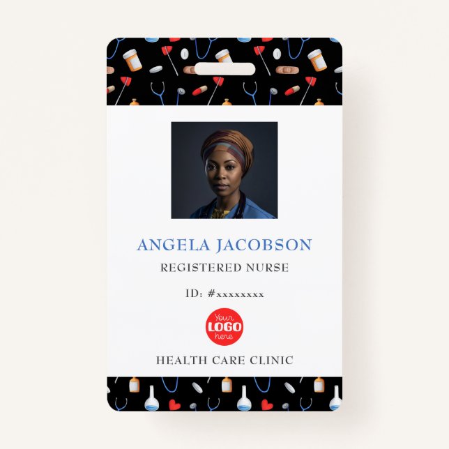 Medical Pattern Registered Nurse Healthcare Logo ID Badge (Front)