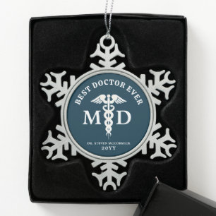 Medical Physician Doctor Personalised Snowflake Pewter Christmas Ornament