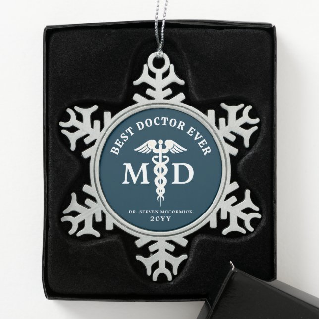 Medical Physician Doctor Personalised Snowflake Pewter Christmas Ornament (Box)