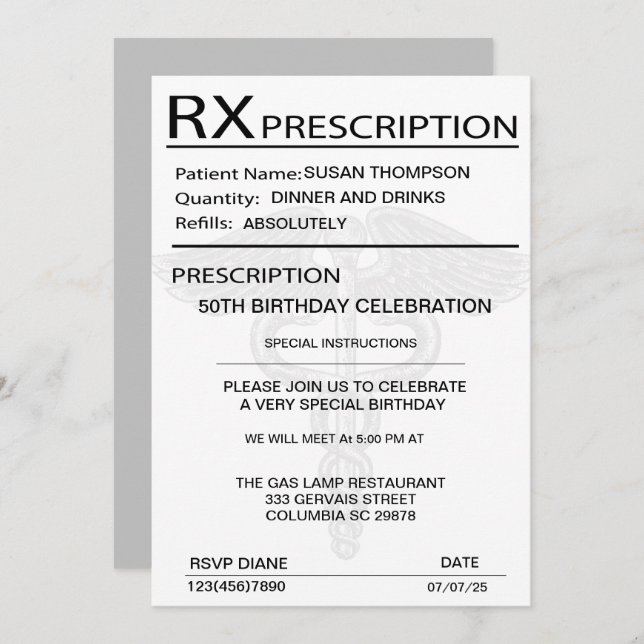 Medical Prescription Pad 50th Birthday Party  Invitation (Front/Back)