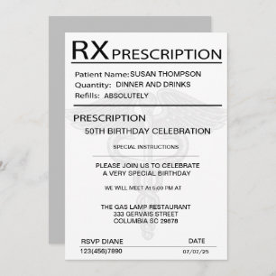 Medical Prescription Pad 50th Birthday Party  Invitation