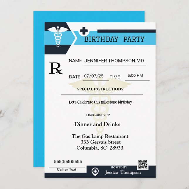 Medical Prescription Pad Birthday Invitation (Front/Back)