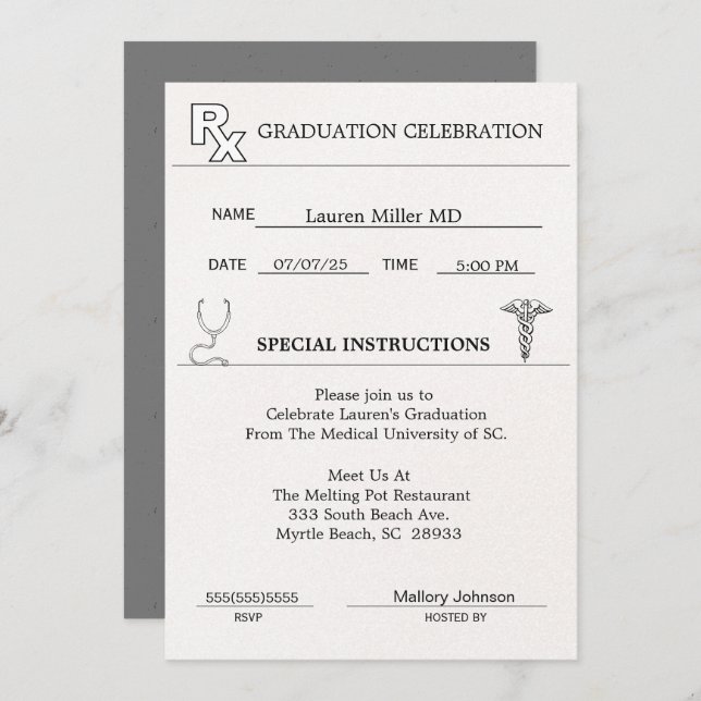 Medical Prescription Pad Graduation Invitation (Front/Back)