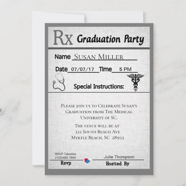 Medical Prescription Pad Graduation Invitation (Front)