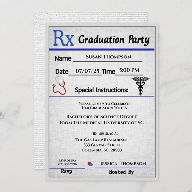 Medical Prescription Pad Graduation Invitation (Front/Back)