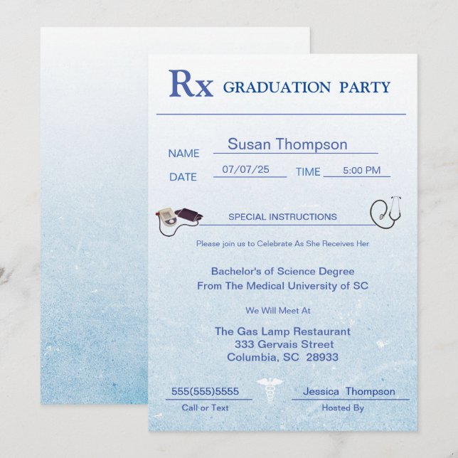 Medical Prescription Pad Graduation Invitation (Front/Back)