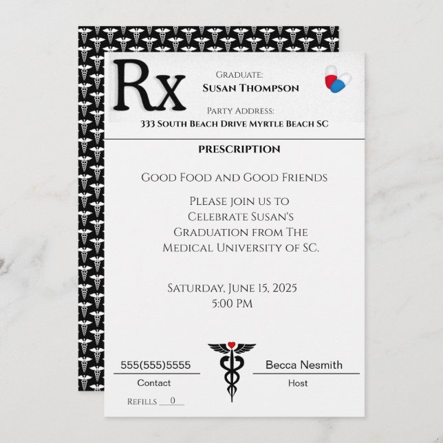 Medical Prescription Pad Graduation Invitation (Front/Back)