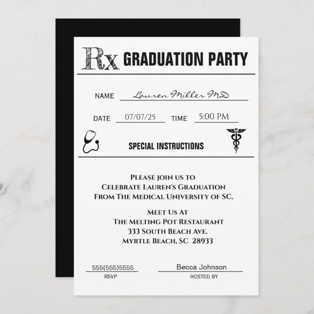 Medical Prescription Pad Graduation Invitation (Front/Back)