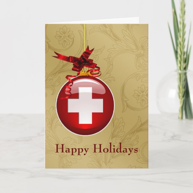 medical profession red cross sign Christmas Cards (Front)