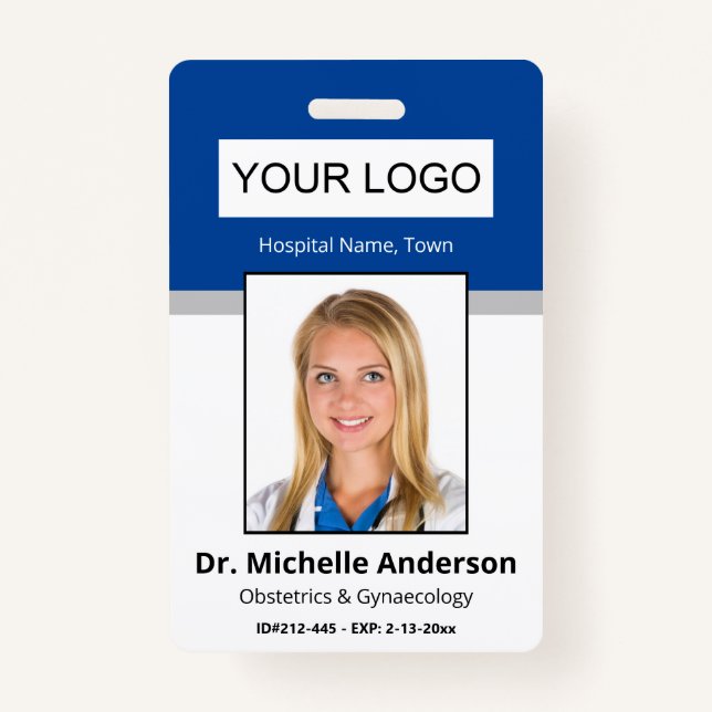 Medical Professional Blue Custom Photo Identity ID Badge (Front)