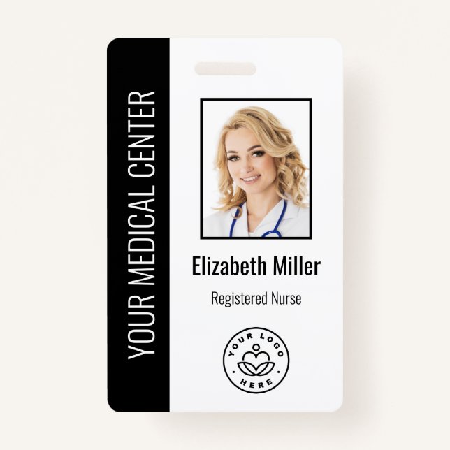 Medical Professional Custom Photo & Text Black ID Badge (Front)