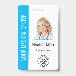 Medical Professional Custom Photo & Text Blue ID Badge