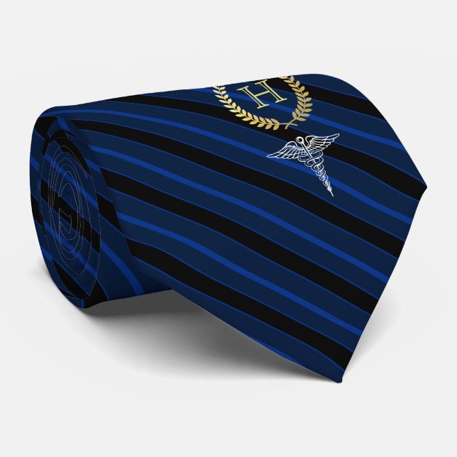 Medical Professional Framed Monogram Blue Tie (Rolled)