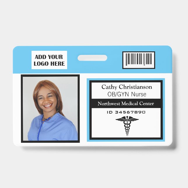 Medical Professional Name Photo Badge Scanner Code ID Badge (Front)