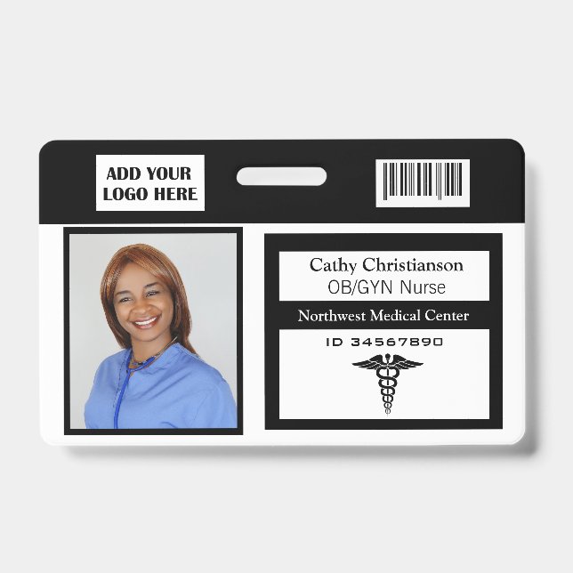 Medical Professional Name Photo Badge Scanner Code ID Badge (Front)
