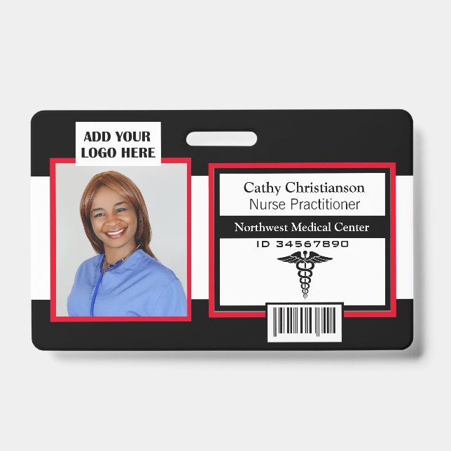 Medical Professional Name Photo Badge Scanner Code ID Badge (Front)