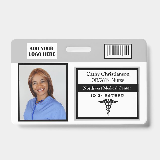 Medical Professional Name Photo Badge Scanner Code ID Badge (Front)