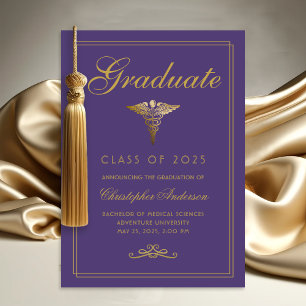 Medical Purple Gold Caduceus College Graduation Announcement