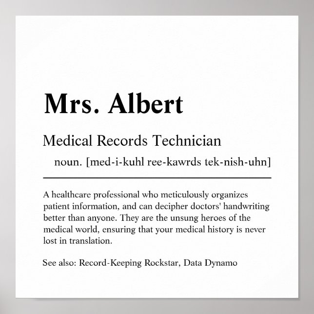 Medical Records Technician Personalised Gift Poste Poster (Front)