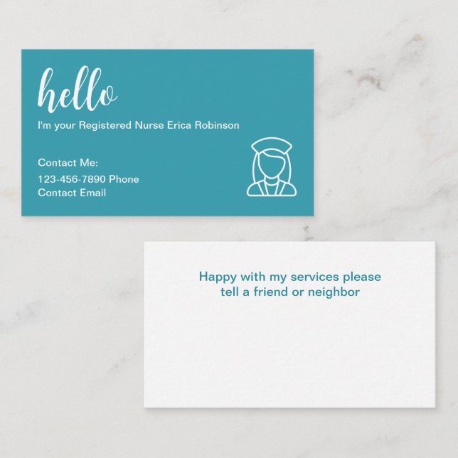 Medical Registered Nurse Contact Business Cards (Front/Back)
