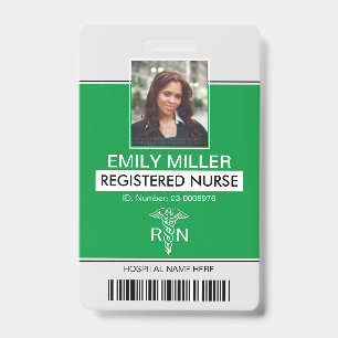 Medical RN employee caduceus green photo template ID Badge