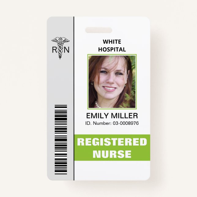 Medical RN employee caduceus lime photo template ID Badge (Front)