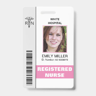 Medical RN employee caduceus pink photo template ID Badge
