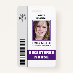 Medical RN employee caduceus purple photo template ID Badge