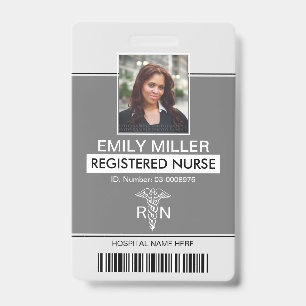 Medical RN employee classic grey photo template ID Badge