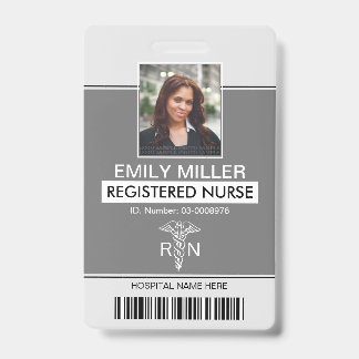 Medical RN employee classic grey photo template ID Badge