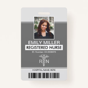 Medical RN employee classic grey photo template ID Badge
