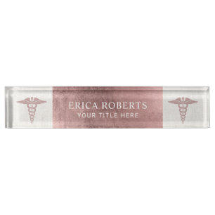 Medical Rose Gold Pharmacy Symbol Professional Nameplate
