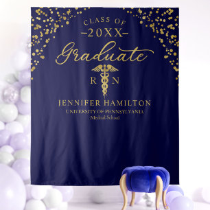 Medical School Blue Gold Graduation Backdrop  Tapestry