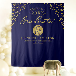 Medical School Blue Gold Graduation Backdrop Tapestry
