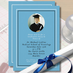 Medical School Doctor for Him Blue Graduation Invitation