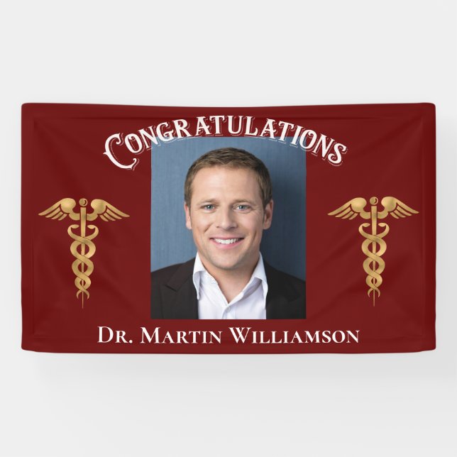 Medical School Doctor Nurse Dentist Red Graduation Banner (Horizontal)