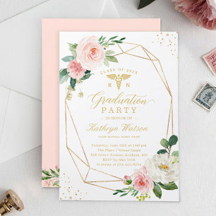 Medical School Elegant Floral Geometric Graduation Invitation