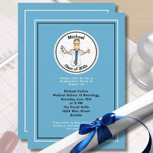 Medical School Funny for Him Blue Graduation  Invitation