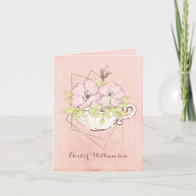 Medical School Graduate Flowers Tea Cup Pink Card (Front)