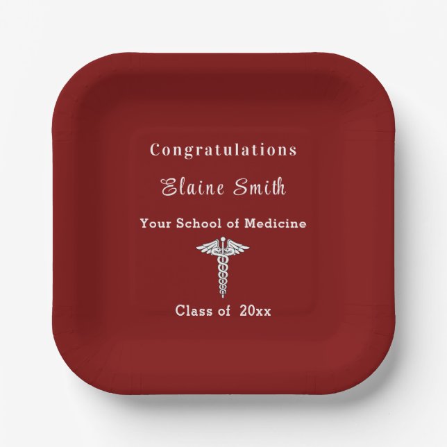 Medical School Graduation Caduceus   Paper Plate (Front)