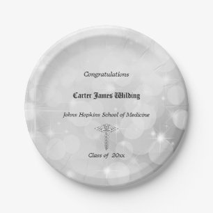 Medical School Graduation, Caduceus , Silver Paper Plate