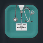 Medical School Graduation Paper Plate<br><div class="desc">Creative doctor medical school graduation party plates featuring unique hospital scrubs and Swiss Army knife. To personalise edit text to add his or her name.</div>