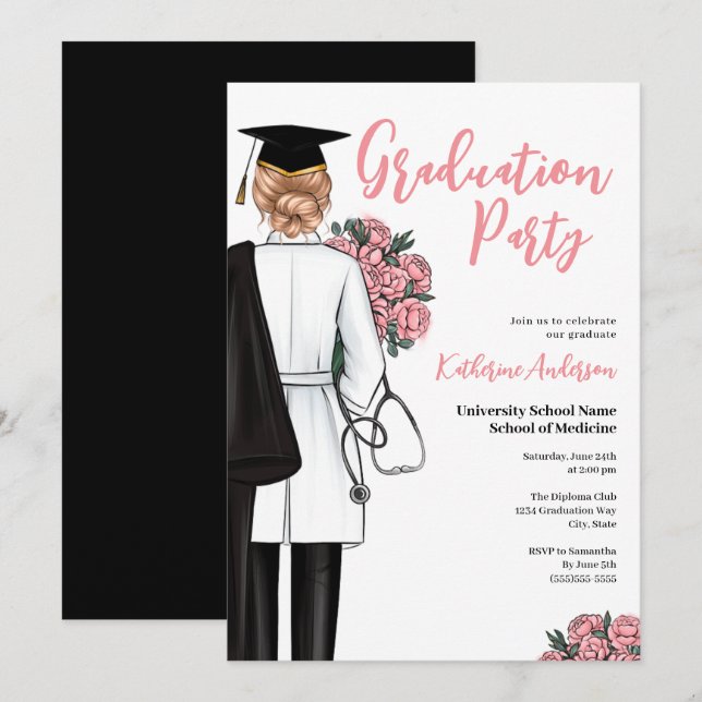 Medical School Graduation Party Invitation (Front/Back)