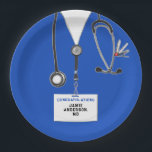 Medical School Graduation Party Paper Plate<br><div class="desc">Unique medical school graduation plates featuring blue hospital scrubs,  stethoscope,  and Swiss Army knife. To personalise edit text to add doctor's name.</div>
