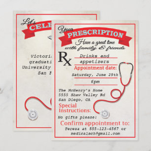 Medical School Graduation Prescription Invitation