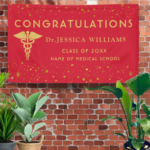 Medical School Graduation Red And Gold Confetti Banner