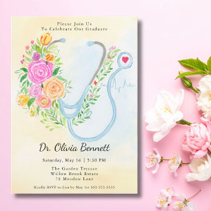 Medical School Graduation Roses with Stethoscope  Invitation