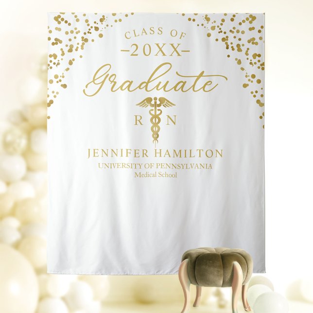 Medical School White Gold Graduation Backdrop  Tapestry (Creator Uploaded)