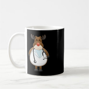 Medical Scrub Top Reindeer Nurse with Stethoscope Coffee Mug