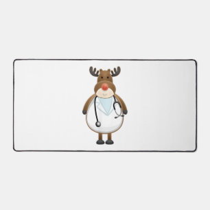 Medical Scrub Top Reindeer Nurse with Stethoscope Desk Mat